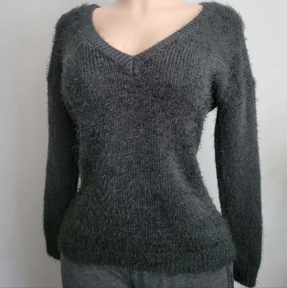 Forever 21 Green Fuzzy-Knit V-back Tie Sweater